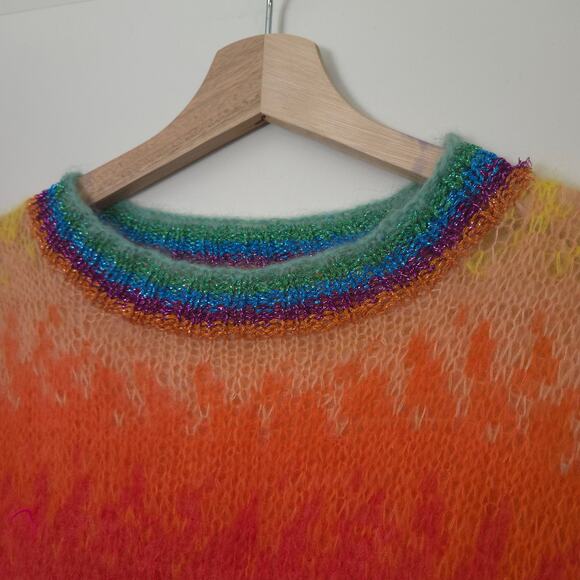 Rose Carmine Mohair Wool Sweater Poncho OS Tie Dye Rainbow Fall Winter - Picture 5 of 8